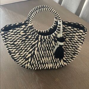 Black and White Woven Tote Bag